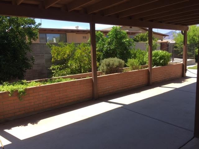 Covered backyard patio and garden